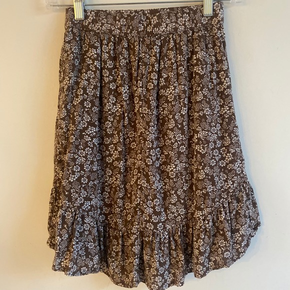 Abercrombie Kids Girls Brown Floral Print Ruffle Hem Skirt Size 7 8 - Picture 2 of 4